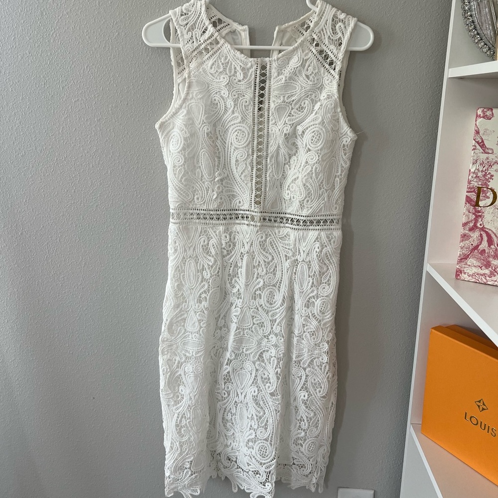 HiLady Women's Elegant Sleevesless White Lace Wedding Cocktail Pencil Dress